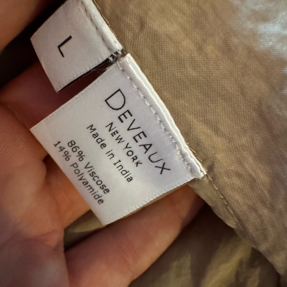 Deveaux New York Riley Beige Midi Dress Puff Sleeve Ruched Drawstring Waist L - Picture 9 of 9